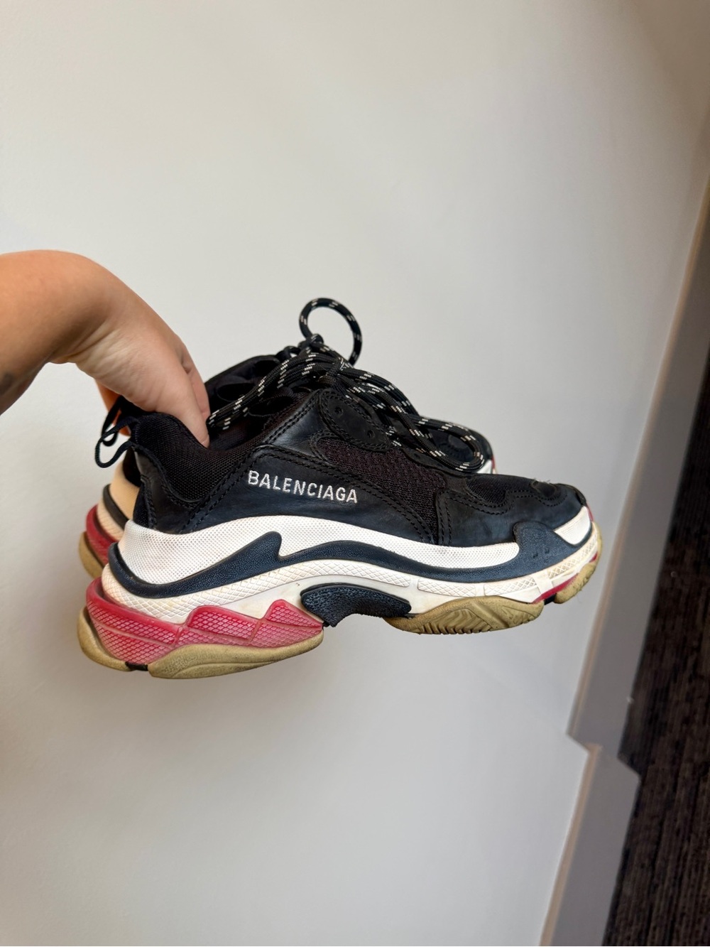 Balenciaga Triple S Sneakers Black Red Cream EU 36 Chunky Designer Shoes